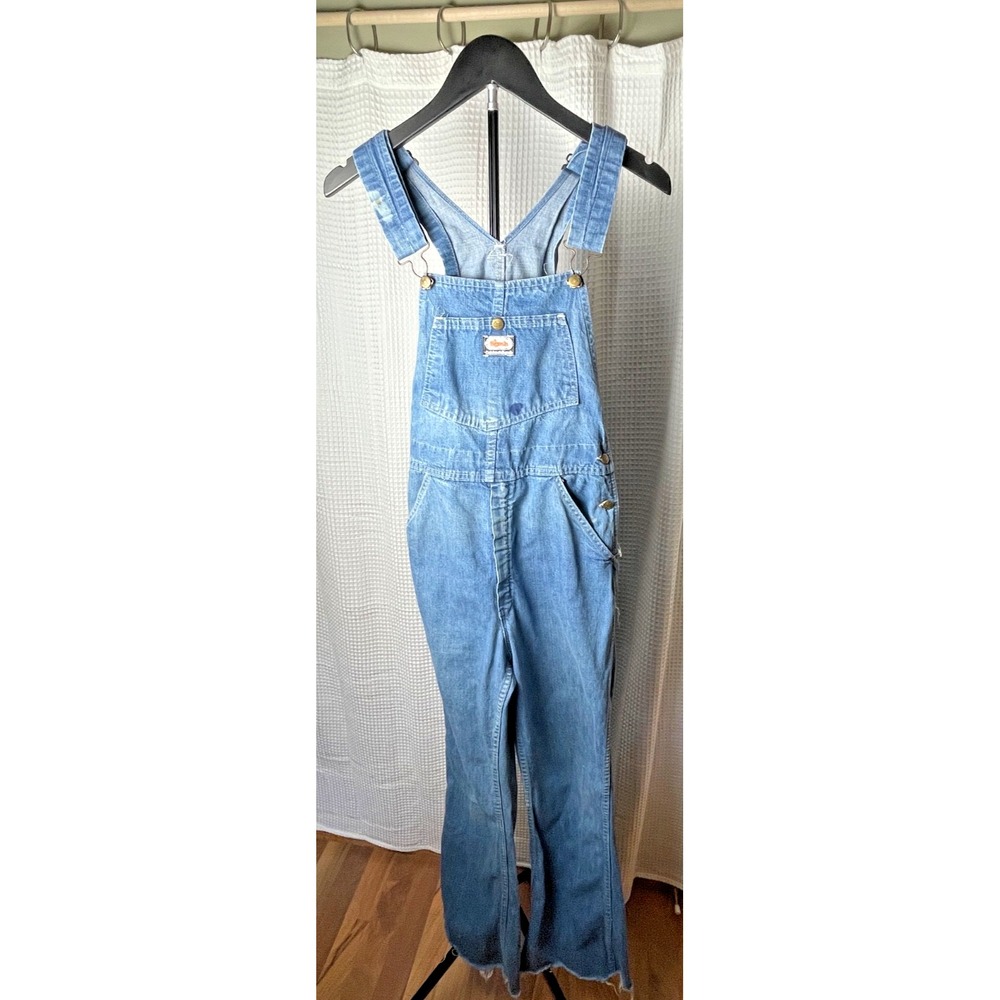 Vintage 70s OshKosh Bgosh Denim Bib Overalls Orange Label Made in USA Workwear